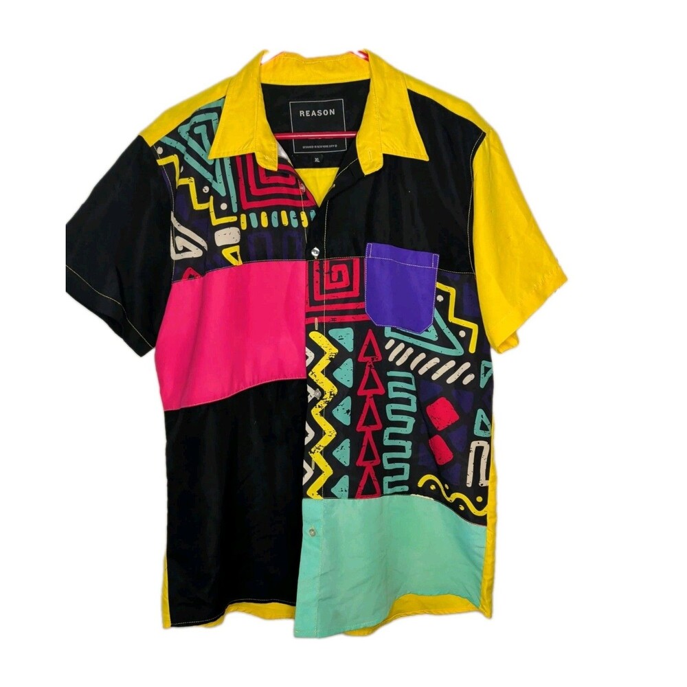Reason Shirt Mens XL Color Block Short Sleeve Button Up 90s Streetwear